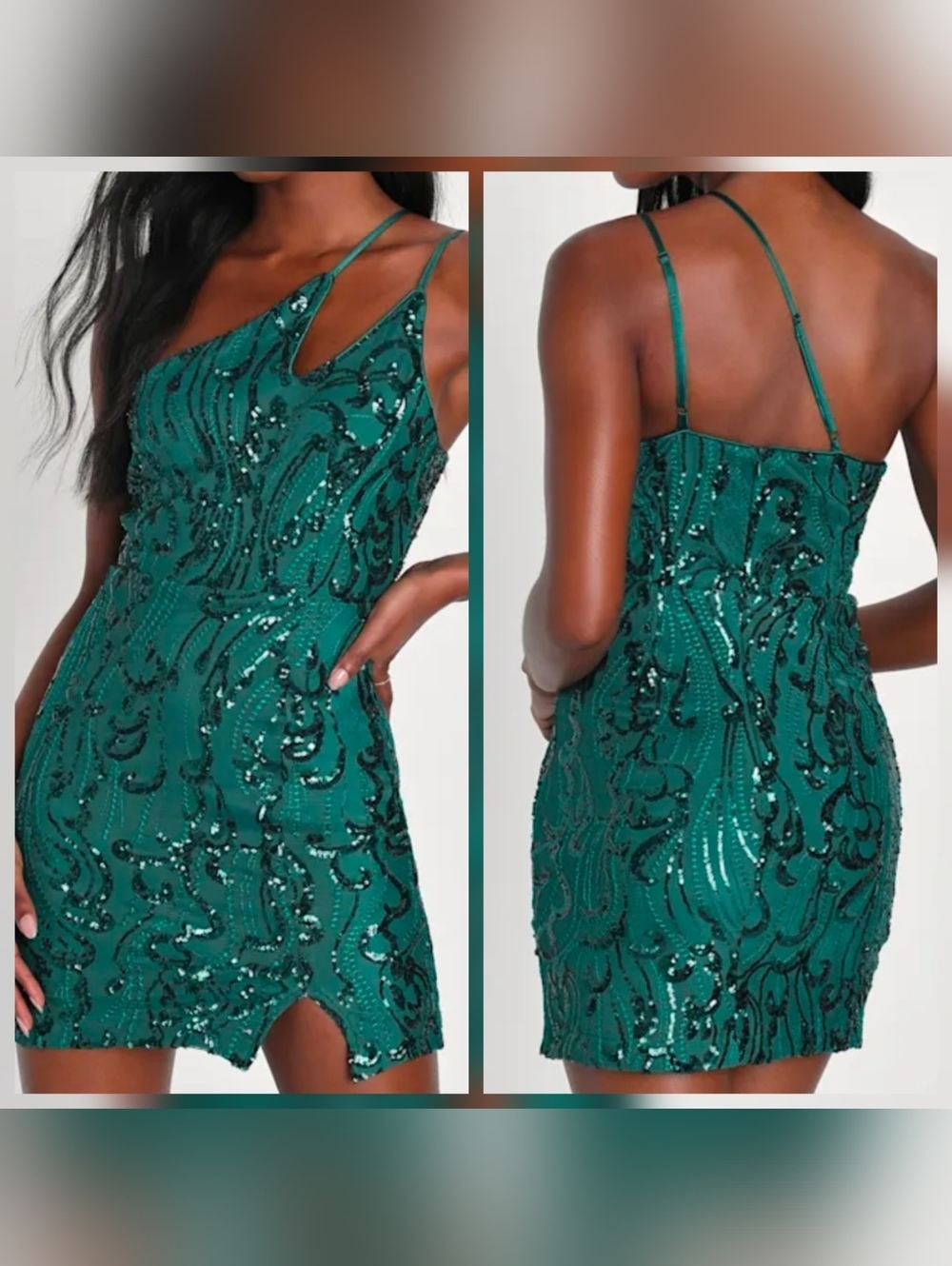 Lulus Alluring Shine Emerald Green Embroidered Sequin One-Shoulder Mini Dress, S